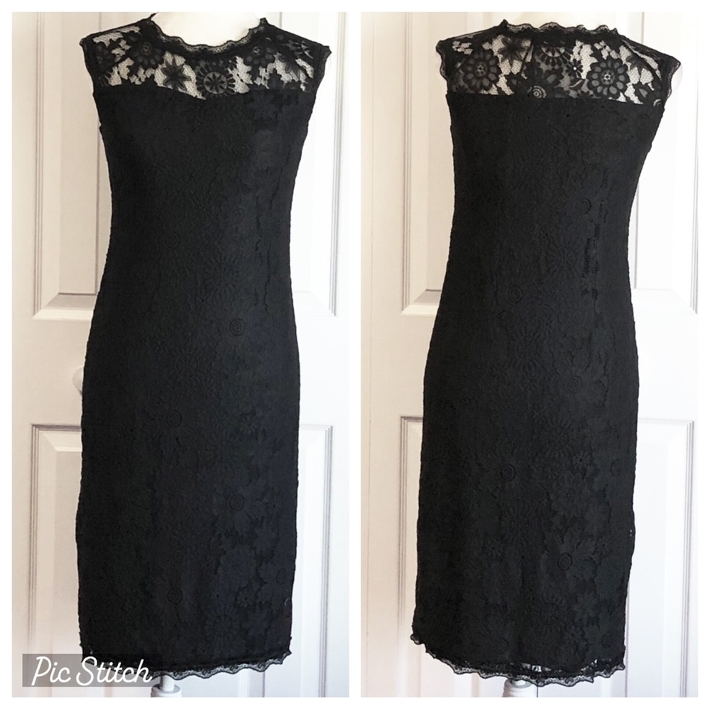 NWT Stanzino Formal Sleeveless Black Sheer Lace Yoke Sheath Dress Small